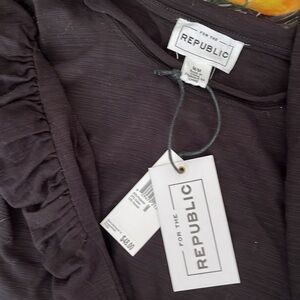 For the republic ruched sleeve long sleeve black top